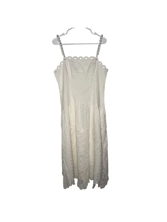Farm Rio Off-White Richilieu Eyelet Scalloped Midi Dress Women's Size Large NWT! - Picture 2 of 6